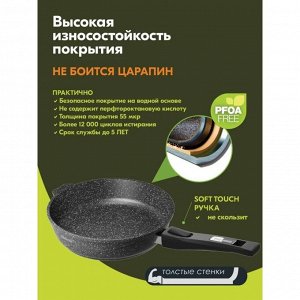 Сковорода литой алюминий, 28 см, антипригарное покрытие, Мечта, Гранит black Induction Pro, съемная ручка, индукция, 028802И