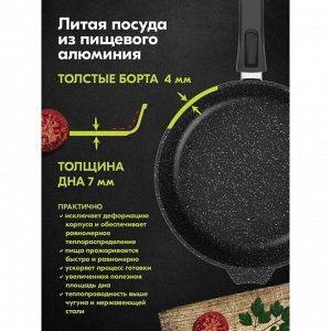 Сковорода литой алюминий, 28 см, антипригарное покрытие, Мечта, Гранит black Induction Pro, съемная ручка, индукция, 028802И
