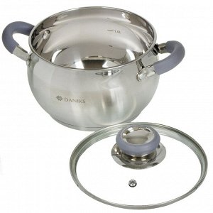 Кастрюля нержавеющая сталь, 2 л, крышка стекло, Daniks, Модерн серый, SD-16N, индукция