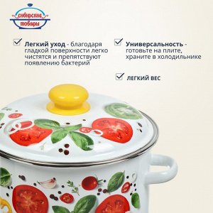 Кастрюля эмалированная сталь, 4 л, крышка сталь, цилиндрическая, Сибирские товары, Каприче, 3MD201P, белая, индукция