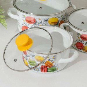 Набор посуды эмалированная сталь, 6 предметов, кастрюли 1.5,2.3,3 л, МП, Керченский металлургический завод, Цветное печенье-1-Экстра