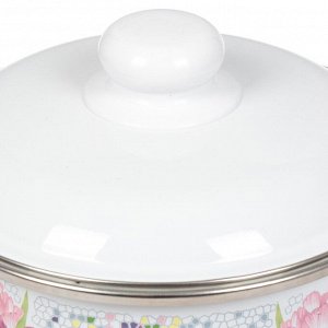 Кастрюля эмалированная сталь, 4 л, с крышкой, крышка сталь, цилиндрическая, СтальЭмаль, Мозаика белоснежная, 1RB221M, индукция
