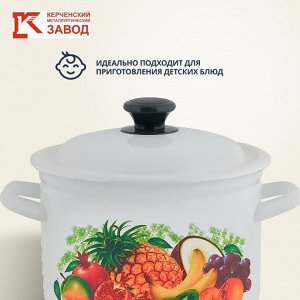 Кастрюля эмалированная сталь, 4 л, крышка сталь, цилиндрическая, Керченский металлургический завод, Эквадор, 41704-142/6, белая