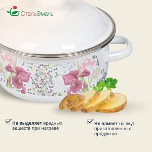 Кастрюля эмалированная сталь, 2 л, с крышкой, крышка сталь, цилиндрическая, СтальЭмаль, Мозаика белоснежная, 1RB181M, индукция