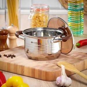 Кастрюля нержавеющая сталь, 2 л, крышка стекло, Daniks, Веллингтон, GS-01415-16CA, серебристая, индукция