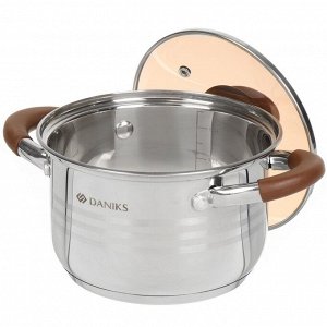 Кастрюля нержавеющая сталь, 2 л, крышка стекло, Daniks, Веллингтон, GS-01415-16CA, серебристая, индукция