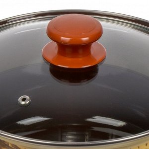 Кастрюля эмалированная сталь, 3 л, крышка стекло, с декором, сферический, Керченский металлургический завод, Сомелье, 61904-122/4.02-У4, слоновая кость