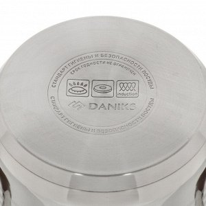 Кастрюля нержавеющая сталь, 2 л, крышка стекло, Daniks, Веллингтон, GS-01415-16CA, серебристая, индукция