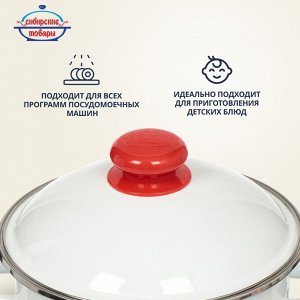 Кастрюля эмалированная сталь, 3 л, с крышкой, крышка сталь, цилиндрическая, Сибирские товары, Калина красная, 1MD181M/6MD181M, индукция