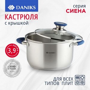 Кастрюля нержавеющая сталь, 3.9 л, крышка стекло, Daniks, Сиена, SD-A93-20, индукция