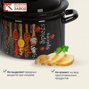 Кастрюля эмалированная сталь, 4 л, с крышкой, крышка сталь, с декором, цилиндрическая, Керченский металлургический завод, Карри, 41704-142/6-У4