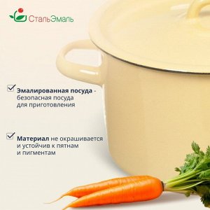 Кастрюля эмалированная сталь, 1.5 л, с крышкой, крышка сталь, СтальЭмаль, 2с15/1/ 6с15, в ассортименте, индукция