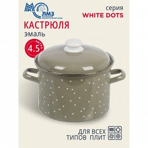 Кастрюля эмалированная сталь, 4.5 л, с крышкой, крышка сталь, цилиндрическая, ЛЗЭП, White dots, С-1615АП2/8Кс, индукция