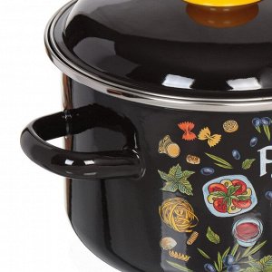 Кастрюля эмалированная сталь, 3 л, с крышкой, крышка сталь, цилиндрическая, СтальЭмаль, Паста, 1RD181M, индукция