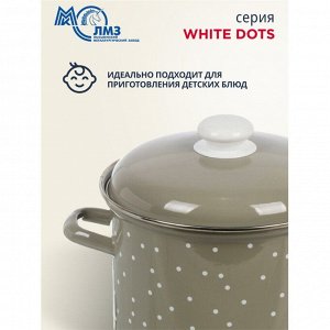 Кастрюля эмалированная сталь, 4.5 л, с крышкой, крышка сталь, цилиндрическая, ЛЗЭП, White dots, С-1615АП2/8Кс, индукция