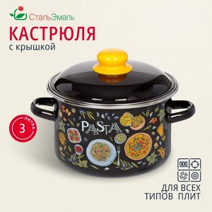 Кастрюля эмалированная сталь, 3 л, с крышкой, крышка сталь, цилиндрическая, СтальЭмаль, Паста, 1RD181M, индукция