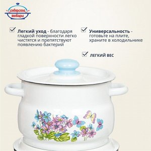 Набор посуды эмалированная сталь, 4 предмета, кастрюли 4,5.5 л, Сибирские товары, Фиалка 10, N10B24