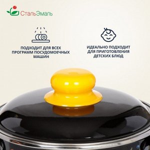 Кастрюля эмалированная сталь, 3 л, с крышкой, крышка сталь, цилиндрическая, СтальЭмаль, Паста, 1RD181M, индукция