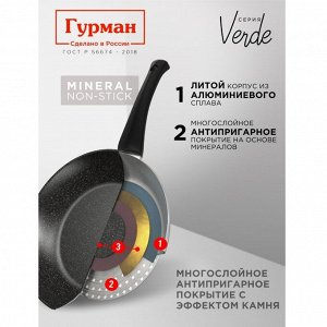 Блинница алюминий, 22 см, антипригарное покрытие, Гурман, Verde, черная, ГМб221 ВИ, пластиковая ручка