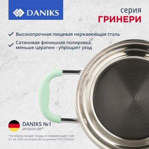 Кастрюля нержавеющая сталь, 3.4 л, крышка стекло, силиконовые ручки мятные, Daniks, Гринери, SD-23-20-2, индукция