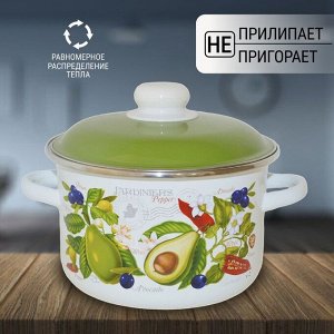 Кастрюля эмалированная сталь, 3 л, с крышкой, крышка сталь, цилиндрическая, СтальЭмаль, Авокадо, 6RD181M, белоснежная