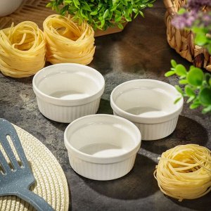 Кокотница керамика, 3 шт, 9 см, белая, Y4-6552