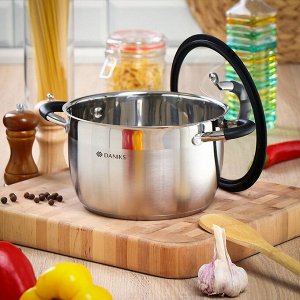 Кастрюля нержавеющая сталь, 3.7 л, крышка стекло, Daniks, Орландо, GS-01435-20CA, индукция