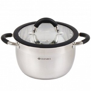 Кастрюля нержавеющая сталь, 3.7 л, крышка стекло, Daniks, Орландо, GS-01435-20CA, индукция