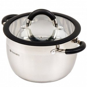 Кастрюля нержавеющая сталь, 3.7 л, крышка стекло, Daniks, Орландо, GS-01435-20CA, индукция