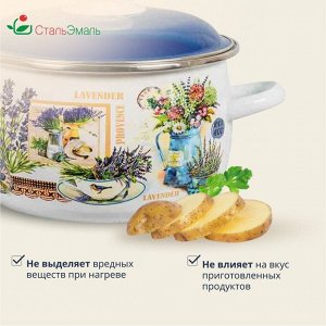 Кастрюля эмалированная сталь, 3 л, с крышкой, крышка сталь, сферический, СтальЭмаль, Горная лаванда, 6RC181M, индукция