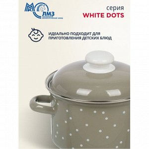 Кастрюля эмалированная сталь, 2 л, с крышкой, крышка сталь, цилиндрическая, ЛЗЭП, White dots, С-1610АП2/8Кс, индукция