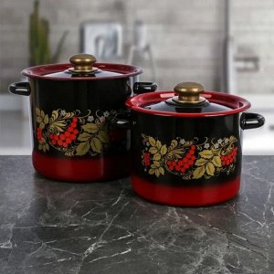 Набор посуды эмалированная сталь, 4 предмета, кастрюли 3.5,5.5 л, Сибирские товары, Рябинка 20, N20L05