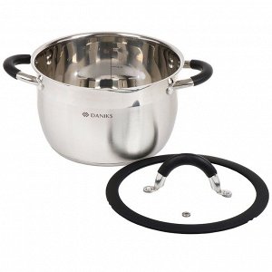 Кастрюля нержавеющая сталь, 3.7 л, крышка стекло, Daniks, Орландо, GS-01435-20CA, индукция