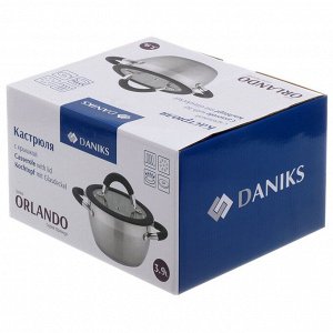 Кастрюля нержавеющая сталь, 3.7 л, крышка стекло, Daniks, Орландо, GS-01435-20CA, индукция