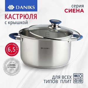 Кастрюля нержавеющая сталь, 6.5 л, крышка стекло, Daniks, Сиена, SD-A93-24, индукция