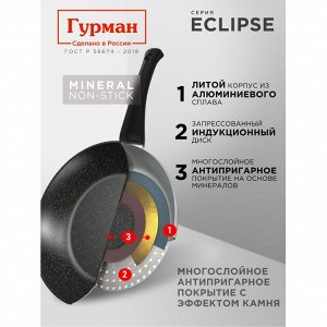 Блинница алюминий, 24 см, антипригарное покрытие, Гурман, Eclipse, ГМб241ЭКИ, пластиковая ручка, индукция