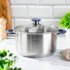 Кастрюля нержавеющая сталь, 6.5 л, крышка стекло, Daniks, Сиена, SD-A93-24, индукция