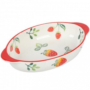 Форма для запекания керамика, 23х13.5х4.5 см, овальная, Клубника, Y6-10220