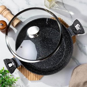 Жаровня алюминий, 28 см, антипригарное покрытие, Daniks, Гранит Олимп, черная, CAS-2835-BLM-IND, с крышкой, индукция