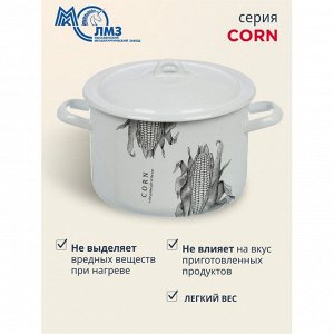 Кастрюля эмалированная сталь, 4.3 л, с крышкой, крышка сталь, цилиндрическая, ЛЗЭП, Corn, С-16141/4Э, индукция