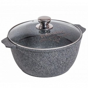 Кастрюля алюминий, антипригарное покрытие, 3 л, с крышкой, крышка стекло, Мечта, Premium grey, 43901, серая