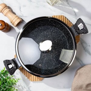 Жаровня алюминий, 28 см, антипригарное покрытие, Daniks, Гранит Олимп, черная, CAS-2835-BLM-IND, с крышкой, индукция