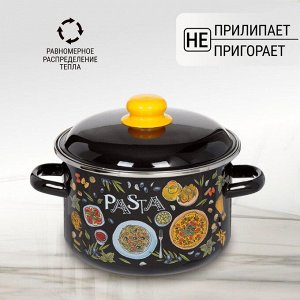 Кастрюля эмалированная сталь, 4 л, с крышкой, крышка сталь, цилиндрическая, СтальЭмаль, Паста, 1RD201M, индукция
