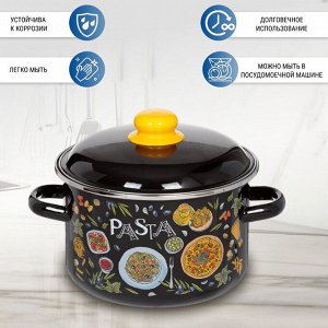Кастрюля эмалированная сталь, 4 л, с крышкой, крышка сталь, цилиндрическая, СтальЭмаль, Паста, 1RD201M, индукция