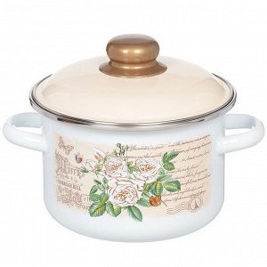 Кастрюля эмалированная сталь, 2 л, с крышкой, крышка сталь, цилиндрическая, СтальЭмаль, Мэри белоснежная, 6RD161M, индукция