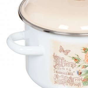 Кастрюля эмалированная сталь, 2 л, с крышкой, крышка сталь, цилиндрическая, СтальЭмаль, Мэри белоснежная, 6RD161M, индукция