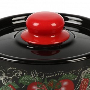 Кастрюля эмалированная сталь, 1.5 л, с крышкой, крышка сталь, цилиндрическая, СтальЭмаль, Помидорки, 1с15с/1, индукция