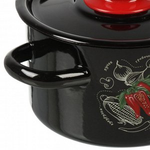 Кастрюля эмалированная сталь, 1.5 л, с крышкой, крышка сталь, цилиндрическая, СтальЭмаль, Помидорки, 1с15с/1, индукция