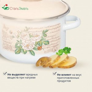 Кастрюля эмалированная сталь, 2 л, с крышкой, крышка сталь, цилиндрическая, СтальЭмаль, Мэри белоснежная, 6RD161M, индукция