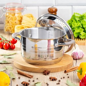 Кастрюля нержавеющая сталь, 2.9 л, с крышкой, крышка стекло, Daniks, Нара, GS-01413HY-18CA-2, серебряная, индукция